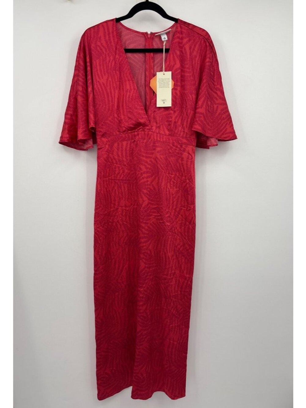 Fe Noel Target Flutter Sleeve Maxi Dress V-Neck Satin Finish Pink Size 10 NEW